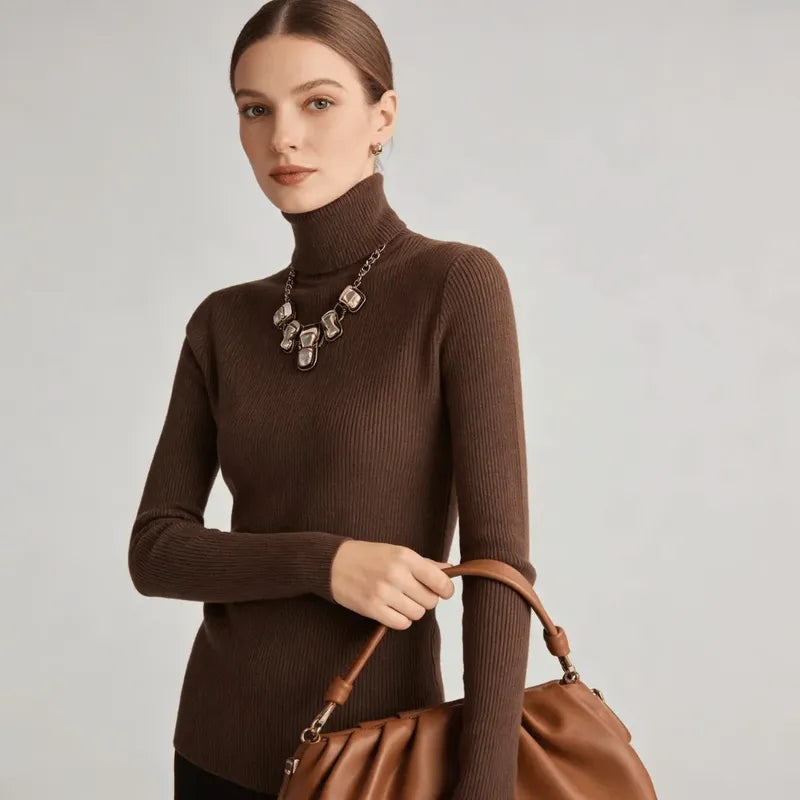 Basic Ribbed Wool Turtleneck Sweater