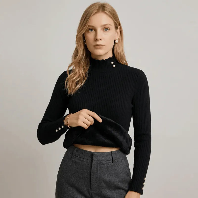 Pearl-Button Ribbed Cashmere-Blend Sweater