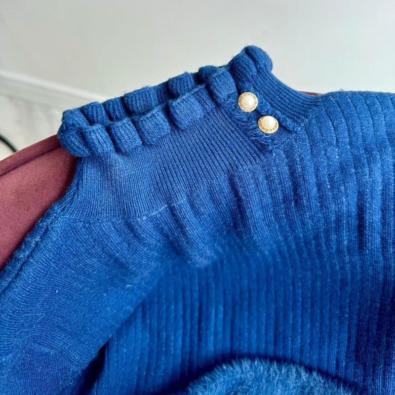 Pearl-Button Ribbed Cashmere-Blend Sweater