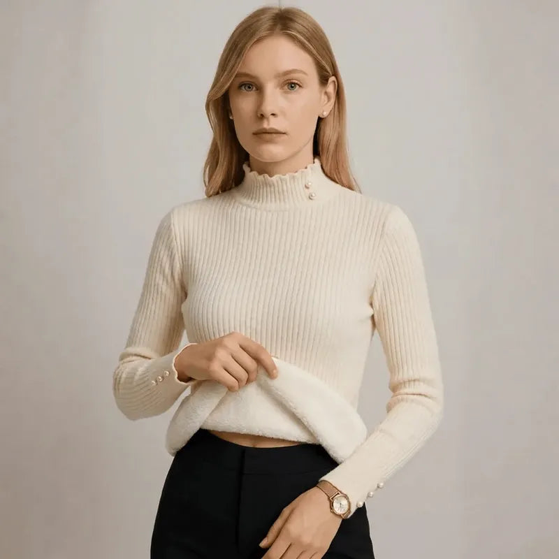 Pearl-Button Ribbed Cashmere-Blend Sweater